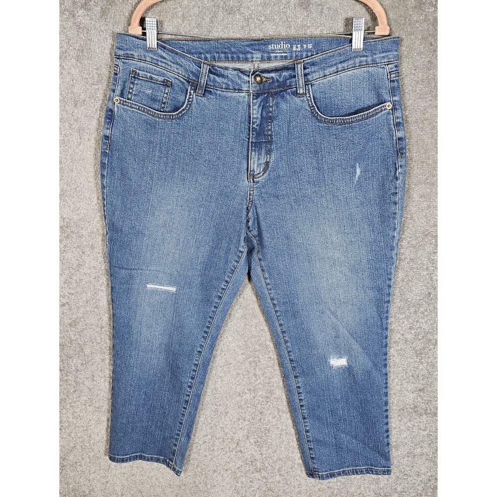 Studio By Denim & Co Classic Ankle Jeans Womens Sz 16P Blue Distressed 5 Pocket